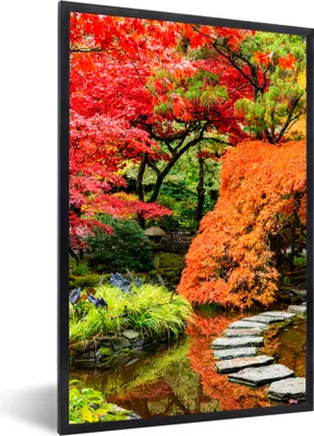 Produktbild von MuchoWow® Gerahmtes Poster Bäume - Japanisch - Steine - Weg - Natur 60x90 cm - Poster mit Schwarzem Bilderrahmen Wandposter Rahmen Foto Bilder - Kunst