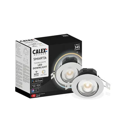 Produktbild von Calex Smart LED Einbaustrahler, Weiß, neigbar, RGB-Farben & kalt- bis warmweiß Licht, dimmbar, WLAN App- & Sprachsteuerung