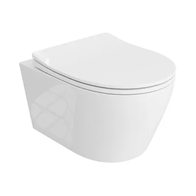 Produktbild von LAVITA Wand-WC Dalia | Hänge Toilette | Toilettendeckel mit Absenkautomatik & Metallscharniere | Toiletten Spülrandlos Hängend | Toilettenbecken | 360x520x410 cm | Weißer Glanz