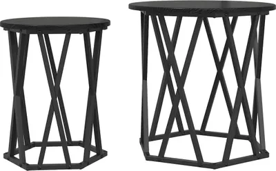 Image de Table basse 2 pcs Chêne noir Bois d'ingénierie et acier