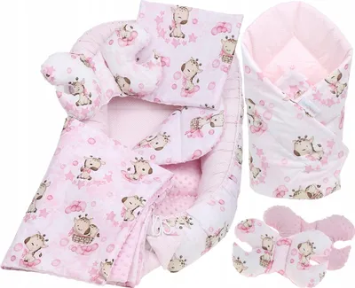 Produktbild von Babymam 7-teiliges Babynest Set Baumwolle Minky rosa Giraffe