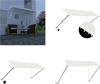 Obrázek produktu pro vidaXL Stahovací markýza s LED 350×150 cm krémová - Markýzy - Markýzy na terasu - Markýzy na terasu - Markýzy na terasu
