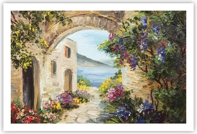 Produktbild von Poster - Poster ohne Rahmen - Haus Santorini Blumen - 91,5x61 cm - Wand Bild - Wanddeko - Wandbilder - Kunstposter - Wandposter - Bilder - Kunstdruck - Wanddekoration - Wandbild - P2XAA91x61-4191