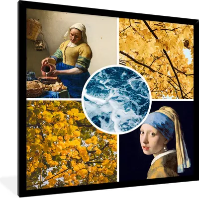 Produktbild von MuchoWow® Gerahmtes Poster Vermeer - Collage - Kunst 40x40 cm - Poster mit Schwarzem Bilderrahmen Wandposter Rahmen Foto Bilder - Mit Rahmen - Wanddekoration Schlafzimmer