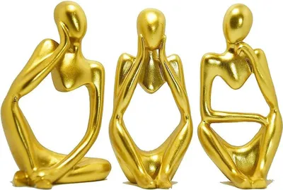 Produktbild von 3 Stück abstrakte Harzskulptur, Denker Harz abstrakte Figur, Denkerfiguren, Statuetten zur Dekoration von Wohnungen, Büros, Bücherregalen, Schreibtischen (Gold)