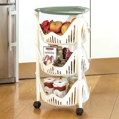 Image de Chariot de cuisine à 3 étages - Blanc/Vert- D 40 x H 64,5 cm