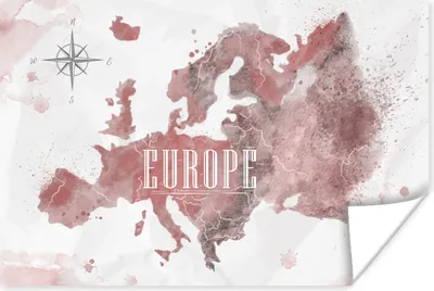 Produktbild von MuchoWow® Poster Karte - Europa - Aquarell - Kompass 60x40 cm - Schlafzimmerdekoration