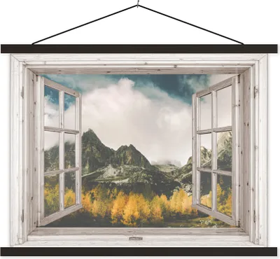 Produktbild von MuchoWow® Textilposter Aussicht - Herbst - Berg 60x45 cm mit schwarzem Rahmen - Poster Schlafzimmer