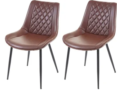 Zdjęcie produktu dla zestaw 2 krzeseł do jadalni HWC-E56, krzesło kuchenne, vintage ~ imitacja skóry brązowy