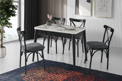 Produktbild von Skye Decor, Dolunay - 1281, Weisser Marmor, Ausziehbarer Esstisch, 100 x 75 x 60 cm, 100 % MELAMINBESCHICHTETE SPANPLATTEN