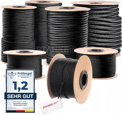 Produktbild von Seilwerk STANKE Polypropylenseil 5mm 50m Schwarz - Tomaten Schnur, Zeltleine, Campingleine - Wetterfeste Schnur für Drachen, UV-beständig - Outdoor Seil