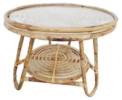 Image de Table basse de jardin - Rinca - rotin naturel tressé - plateau verre - ronde - Ø64 x H.50 cm