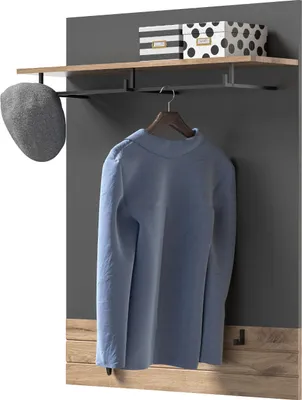 Produktbild von Garderobenpaneel "Tomaso" Eiche und grau Wandgarderobe 90 x 117 cm