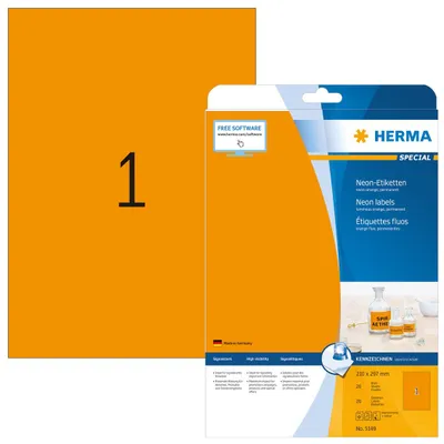 Produktbild von Etiketten A4 neon-orange 210x297 mm Papier matt 20 St.