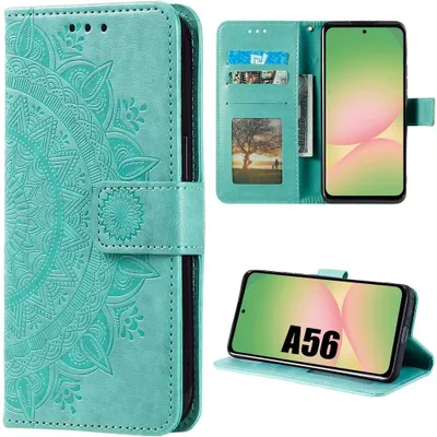Image de Coque pour Samsung Galaxy A56 5G, Anti-Rayures Protection 360 Degré Effet Cuir Vert Motif Mandala