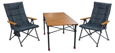 Produktbild von 3-tlg. Gartenset Sitzgruppe – Klapptisch ca. 120x70 cm höhenverstellbar Holzoptik + 2 Hochlehner Dunkelgrau
