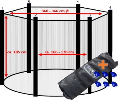 Produktbild von walexo Trampolin Sicherheitsnetz für 6 Stangensystem ( 366 Ø, Schwarz/Schwarz )