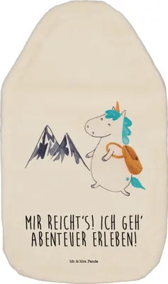 Produktbild von Mr. & Mrs. Panda Wärmflasche Einhorn Bergsteiger - Weiß - Geschenk, gummi, Berge, Entdecker, Reisen, Einhörner, Urlaub, mit Bezug, Wärmekissen, Wärmflaschen, Unicorn
