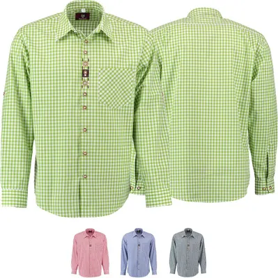 Produktbild von Trachtenhemd für Lederhosen Langarm Trachtenmode mit Blumen Stickerei, Farbe:Giftgrün, Größe:S