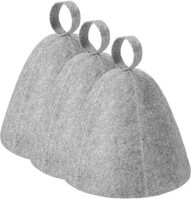 Produktbild von Drei graue wollene Saunahandschuhe, absorbierende Haardrohhandschuhe, wollene Handschuhe für den Badezimmer oder Saunabereich von einem Warmwasserquell.