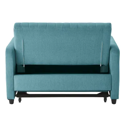 Produktbild von Merax 2-in-1 Ausziehbares Schlafsofa mit dreistufig verstellbarer Rückenlehne, atmungsaktivem Baumwoll-Leinen-Stoff, Zweisitzer mit Bettfunktion, Grün