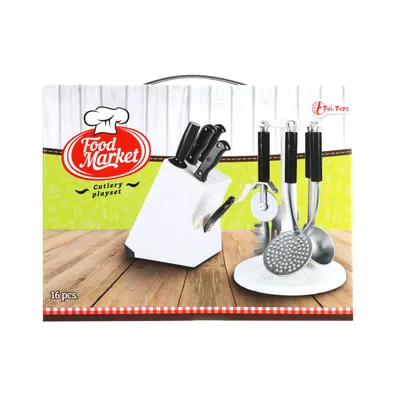 Immagine prodotto di Toi-Toys FOOD MARKET set di utensili da cucina e coltelli - set da cucina da 16 pezzi per bambini