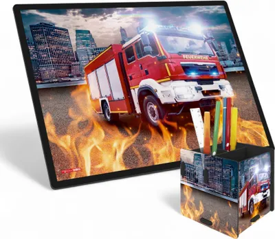 Produktbild von itenga Schreibtischunterlage V1 mit Stifteköcher eckig FEUERWEHR