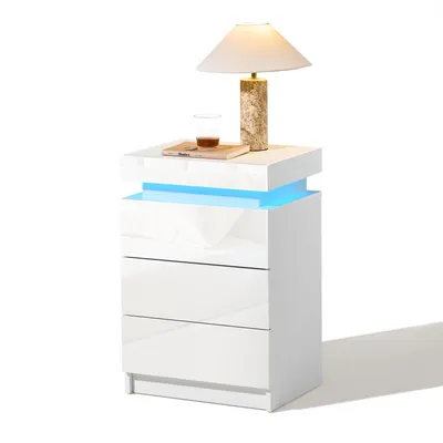 Produktbild von CLIPOP 3-Schubladen-Nachttisch aus Hochglanz mit LED-Lichtleiste,Weiß