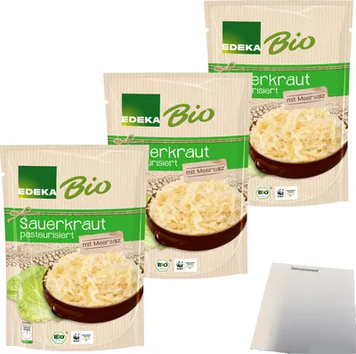 Produktbild von Edeka  Sauerkraut würzig mit Meersalz 3er Pack (3x520g Packung) + usy Block