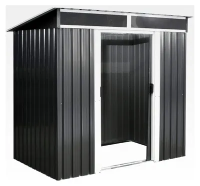 Produktbild von Geräteschuppen mit Schiebetür (B) 238 x (T) 132 x (H) 180 cm | Anthrazit | Geräumiges Gartengerätehaus mit Fundament | Metall Gerätehaus mit Pultdach