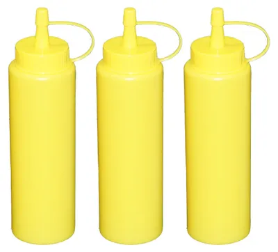 Produktbild von 3 Stück gelb Quetschflaschen 0,26 Liter Dosierflasche Spenderflasche Dressingflasche