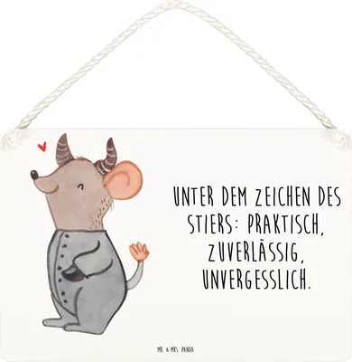 Produktbild von Mr. & Mrs. Panda Schild Stier Astrologie DIN A4 - Weiß - Geschenk, Tierkreiszeichen, kleine aufmerksamkeit, Sternzeichen, Türschild, Geburtstagsgeschenk, holzbild