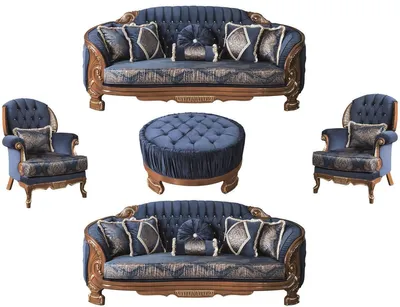 Produktbild von Casa Padrino Luxus Barock Wohnzimmer Set Blau / Braun - 2 Sofas & 2 Sessel & 1 Couchtisch - Prunkvolle Wohnzimmer Möbel im Barockstil