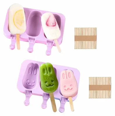 Silikon-Eisformen 2er-Set mit 100 Holzstäbchen, lila