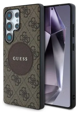 Produktbild von Guess 4G Rund-Patch Klassisches Logo MagSafe Samsung Galaxy S25 Ultra braun
