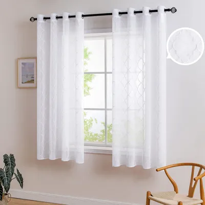 Voile-Gardinen, 2er-Set, 145x140 cm, weiß, transparent, Boho-Stil