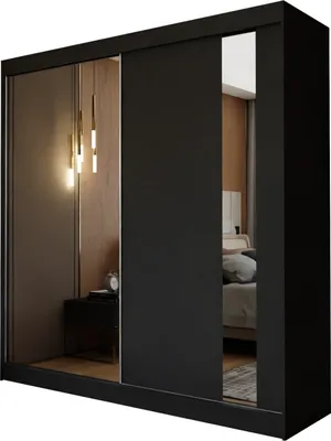 Produktbild von Masseno Schiebetürenschrank GRAZIA 200 cm Kleiderschrank Schlafzimmer Schrank 2-türig mit Spiegel Schwarz