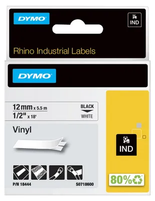 Produktbild von Dymo Rhino Band IND, Vinyl 12 mm x 5,5 m schwarz auf weiß