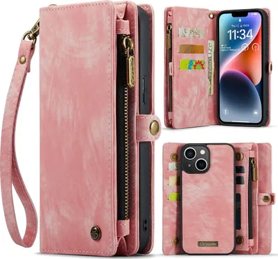 Produktbild von Caseme 008 iPhone 14 Hülle Abnehmbare 2in1 Klapphülle Geldbörse - Pink