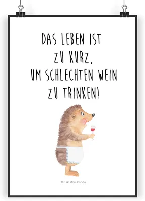 Produktbild von Mr. & Mrs. Panda Bild Igel Wein DIN A3 - Weiß - Geschenk, wandkunst, Plakat, wanddeko, Wandbild, Weinliebhaber, Rotwein, Lustige Sprüche, Weinglas, trinken, drucke