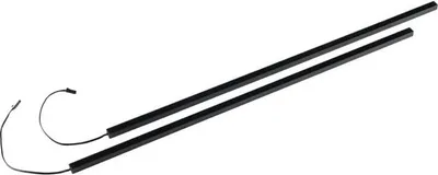 Two black LED light strips with wires and connectors, laid diagonally on a white background.