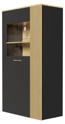 Image de Armoire de rangement - Meuble de rangement - Armoire avec portes - Buffet - Armoire haute - Noir - Portes en verre modernes