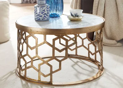 Image de FineBuy Table basse en marbre blanc 60x60x36 cm Metallic Gold | Table de salon design ronde | Petite table basse moderne | Table de salon moderne