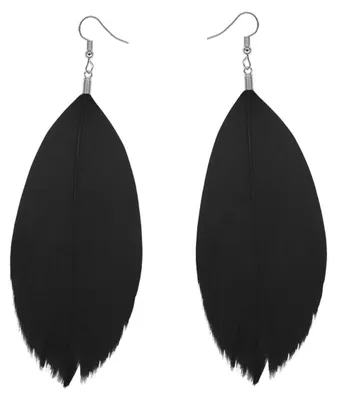 Produktbild von Boho Feder Ohrringe Statement Ohrhänger Bunt Leicht Damen Hippie Schmuck - schwarz