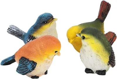 Produktbild von Set mit 4 Vogelfiguren, Miniatur-Dekorative Vögel, Gartendekoration und Vogeldekoration für Rasen, Balkon, Wintergarten und Teich