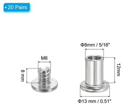 Produktbild von 20 Stš¹ck M6x12mm Innensechskant Verbindungsschraube mit Hš¹lsenschrauben Hš¹lsenmutter, 304 Edelstahl Verbindungsschrauben Set fš¹r Holzbretter Schrank M?bel, Silber M?belschrauben