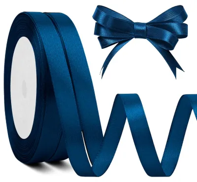 Image de Ruban de satin bleu roi, 10 mm x 46 m – tissu bleu foncé pour mariage, baptême