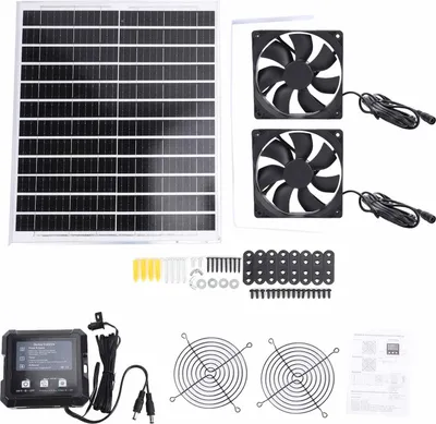 Zdjęcie produktu dla Wentylator solarny do kurnika Wysokoobrotowy wentylator wyciągowy zasilany energią słoneczną i panel słoneczny Automatyczny start stop Regulowany zegar do hodowli drobiu