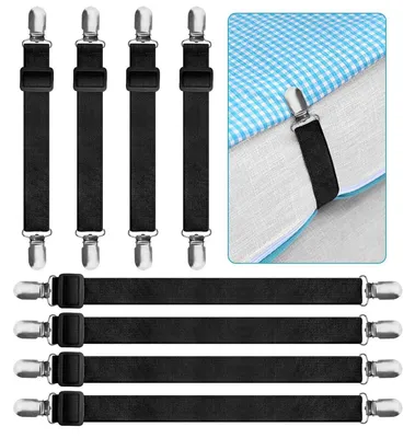 Produktbild von Verstellbare Bettlakenspanner 8 Stück mit Metallclips, elastisch, schwarz