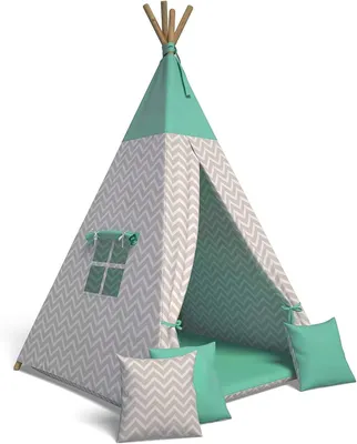 Produktbild von Tipi Zelt für Kinder | Spielzelt Kinder Indoor|Spielzelt mit Weiche Kissen | Langlebig zelt|Kinderfreundlich Tippizelt Indoor (Zickzack Grün)